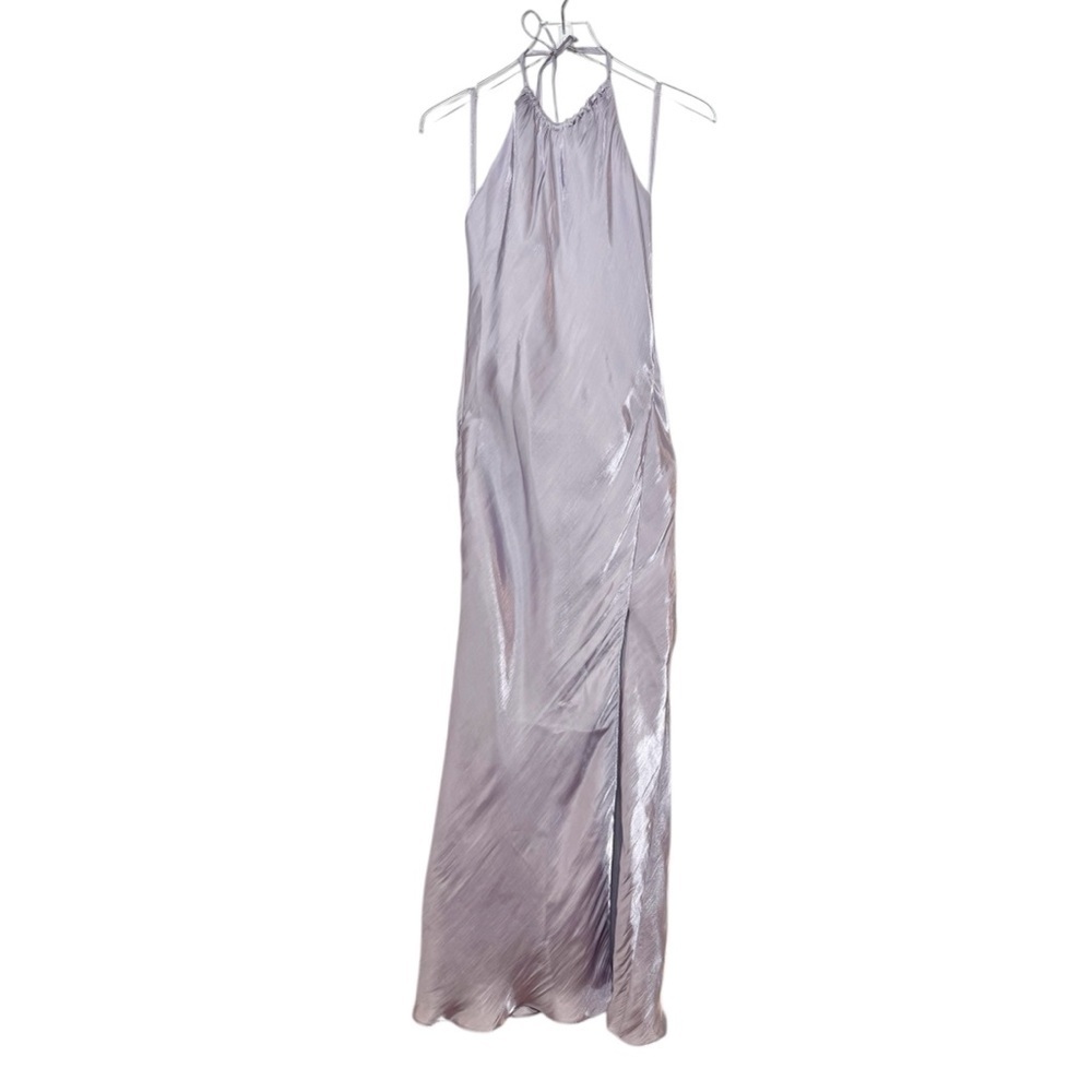 House of Harlow 1960 Lavender Satin Halter Maxi Dress M Lilac Slip Wedding Guest - Picture 2 of 11